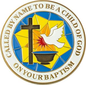 baptism coin, baptismal gift for girls and boys, commemorative keepsake token, catholic and christian religious antique gold plated prayer challenge coin