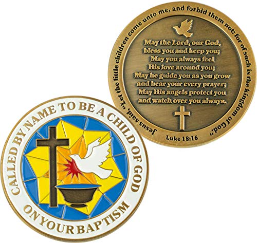 Baptism Coin, Baptismal Gift for Girls and Boys, Commemorative Keepsake Token, Catholic and Christian Religious Antique Gold Plated Prayer Challenge Coin