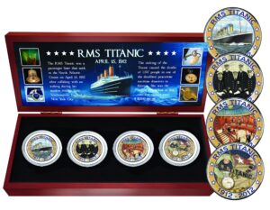 4 coin titanic wooden box set