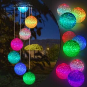 ishabao solar wind chimes, led ball color changing outdoor indoor waterproof mobile decorative outdoor hanging solar lights for home patio yard garden decor birthday great gifts