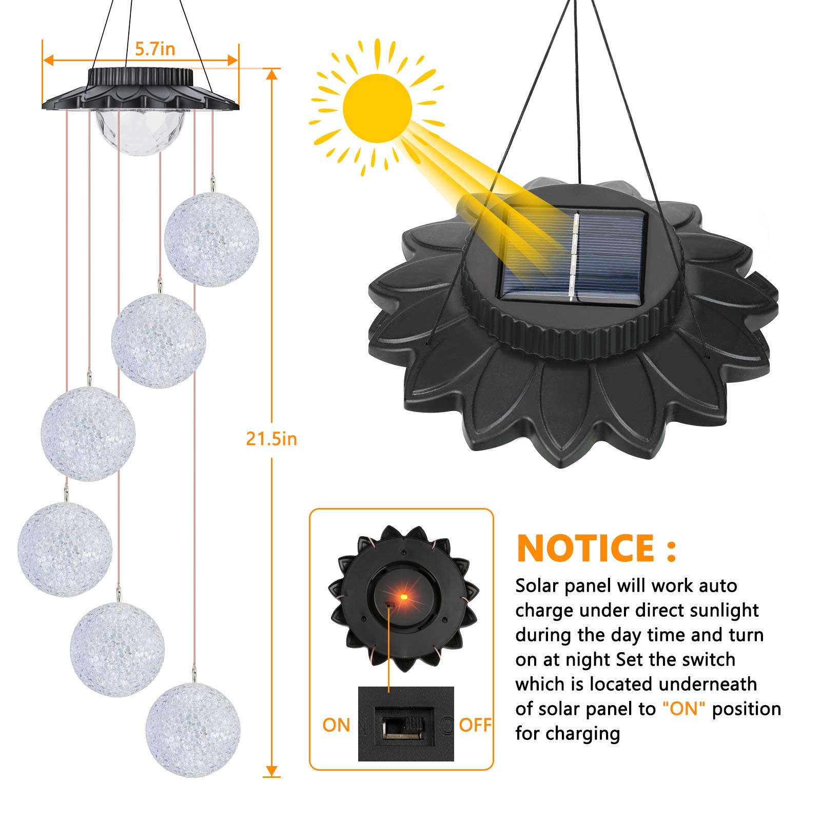 iShabao Solar Wind Chimes, LED Ball Color Changing Outdoor Indoor Waterproof Mobile Decorative Outdoor Hanging Solar Lights for Home Patio Yard Garden Decor Birthday Great Gifts