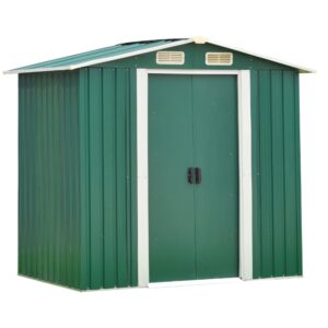 kinsuite 6' x 4' outdoor storage shed slide door, galvanized steel tool shed house for patio garden backyard lawn, utility tool house, green