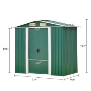 Kinsuite 6' x 4' Outdoor Storage Shed Slide Door, Galvanized Steel Tool Shed House for Patio Garden Backyard Lawn, Utility Tool House, Green