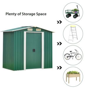 Kinsuite 6' x 4' Outdoor Storage Shed Slide Door, Galvanized Steel Tool Shed House for Patio Garden Backyard Lawn, Utility Tool House, Green