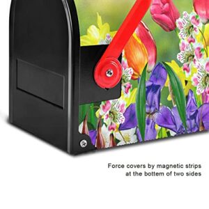 Spring Summer Flowers Mailbox Covers Magnetic Tulips Daffodils Daisy Florals Mailbox Cover Standard Size 18" X 21" Mailbox Wraps Post Letter Box Cover Garden Decorations