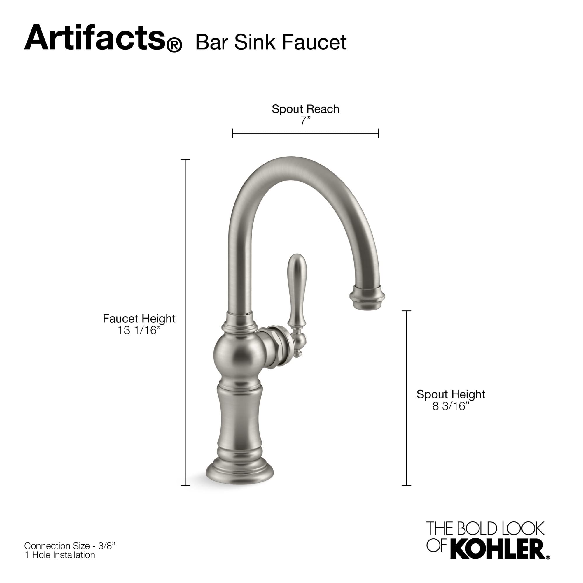 Kohler 99264-2MB K-99264-2MB Artifacts Single Handle Kitchen Bar Sink Faucet, Vibrant Brushed Moderne Brass