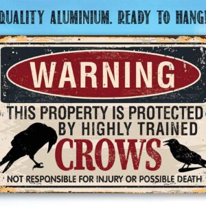 Metal Sign - Warning Property Crows - Durable Metal Sign - Use Indoor/Outdoor - Funny Field, Open Land with Crops or Pasture Sign and Decor Under $20 (8" x 12")