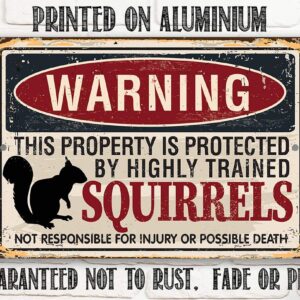 Metal Sign - Warning Property Squirrels - Durable Metal Sign - Use Indoor/Outdoor - Cute and Funny Garden Decor and Gift Under $20 (8" x 12")