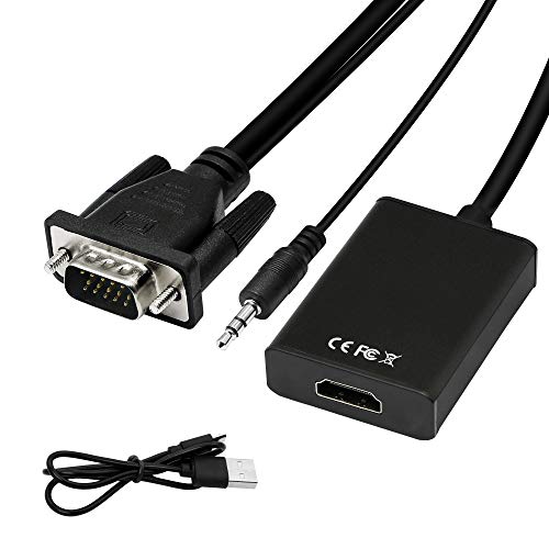 YACSEJAO VGA to HDMI Adapter 1080P VGA Male to HDMI Female Converter for Computer, Desktop, Laptop, PC, Monitor, Projector, HDTV with Audio Cable and USB Cable