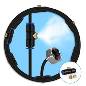 lifeegrn misting cooling system, outdoor misting system for patio, 40 ft misting line+10 mist nozzles+3/4"brass adapter,outdoor mister system for patio garden trampoline greenhouse