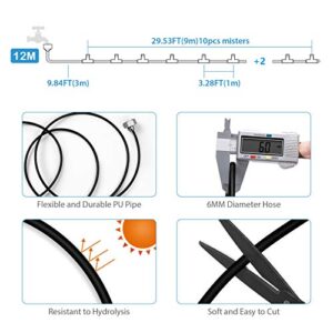 lifeegrn Misting Cooling System, Outdoor Misting System for Patio, 40 FT Misting Line+10 Mist Nozzles+3/4"Brass Adapter,Outdoor Mister System for Patio Garden Trampoline Greenhouse