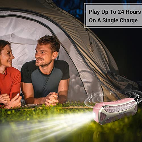 comiso Portable Bluetooth Speaker, Waterproof IPX7 Shower Speaker Outdoor Pink Speaker with Light, 30W Loud Sound Powerful Bass, Dual Stereo Pairing, Handsfree Call Bluetooth 5.0 24H for Travel Hiking