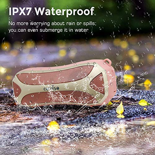 comiso Portable Bluetooth Speaker, Waterproof IPX7 Shower Speaker Outdoor Pink Speaker with Light, 30W Loud Sound Powerful Bass, Dual Stereo Pairing, Handsfree Call Bluetooth 5.0 24H for Travel Hiking