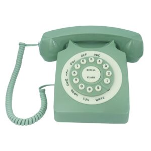 retro corded landline phone, telpal classic vintage old fashion telephone for home & office, wired home phone gift for seniors (green)