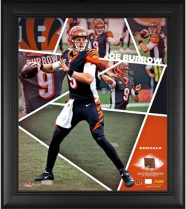 joe burrow cincinnati bengals framed 15" x 17" impact player collage with a piece of game-used football - limited edition of 500 - nfl game used football collages