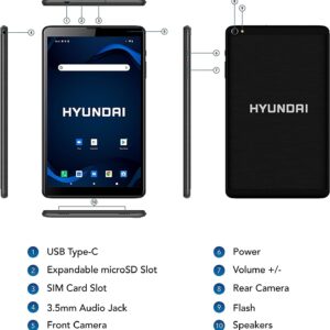 Hyundai HyTab Plus Tablet 8LB1 8" FHD Android Tablet IPS Display, Quad-Core Processor, Camera, WiFi & LTE,32GB Storage,2GB RAM Android 10 Go Edition - Black