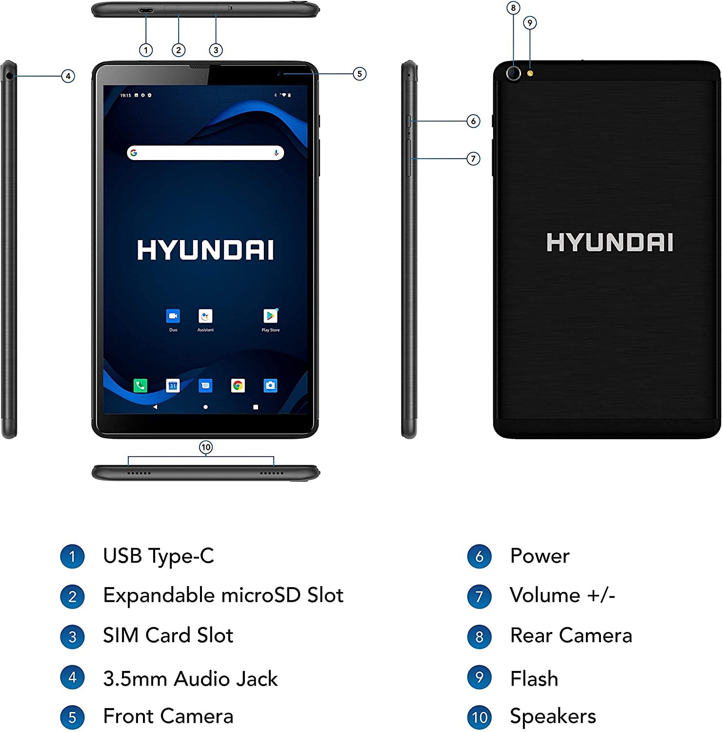 Hyundai HyTab Plus Tablet 8LB1 8" FHD Android Tablet IPS Display, Quad-Core Processor, Camera, WiFi & LTE,32GB Storage,2GB RAM Android 10 Go Edition - Black