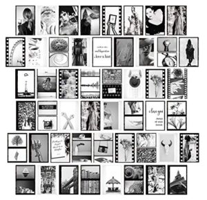 black and white wall collage kit - 50 prints for trendy room decor – minimalistic black and white and grey girls bedroom decor - set of 50 pcs photo prints 4x6