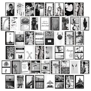 Black and White Wall Collage Kit - 50 Prints for Trendy Room Decor – Minimalistic Black and White and Grey Girls Bedroom Decor - Set of 50 Pcs Photo Prints 4x6