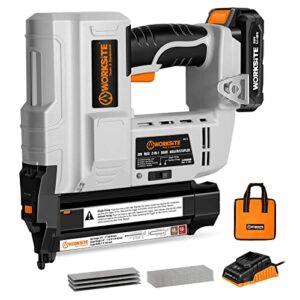 worksite cordless brad nailer, 18 gauge 2 in 1 cordless nail gun/staple gun with 2.0a battery, fast charger, led light for upholstery, carpentry and woodworking projects