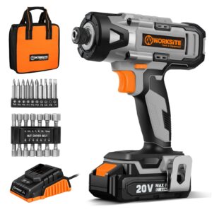 worksite cordless impact driver kit, 2655 in-lbs (300n.m) max torque, 1/4" hex impact drill, variable speed, 2.0a battery & 1 hour fast charger, 26 pieces impact driver bits and tool bag