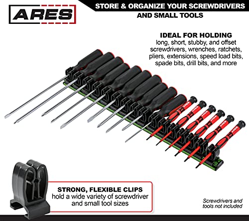 ARES 62028 - Green 16.5-Inch Hand Tool Holder - Aluminum Rail Stores up to 16 Screwdrivers or Small Tools and Keeps Your Garage Organized