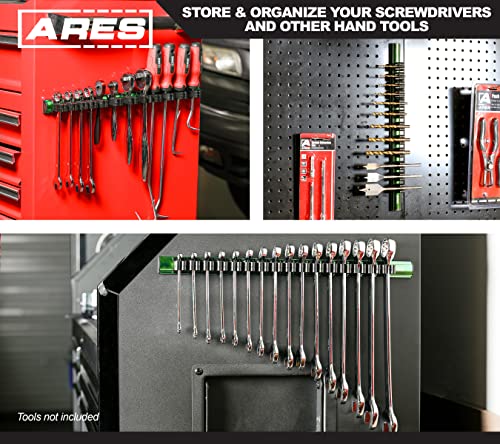 ARES 62028 - Green 16.5-Inch Hand Tool Holder - Aluminum Rail Stores up to 16 Screwdrivers or Small Tools and Keeps Your Garage Organized