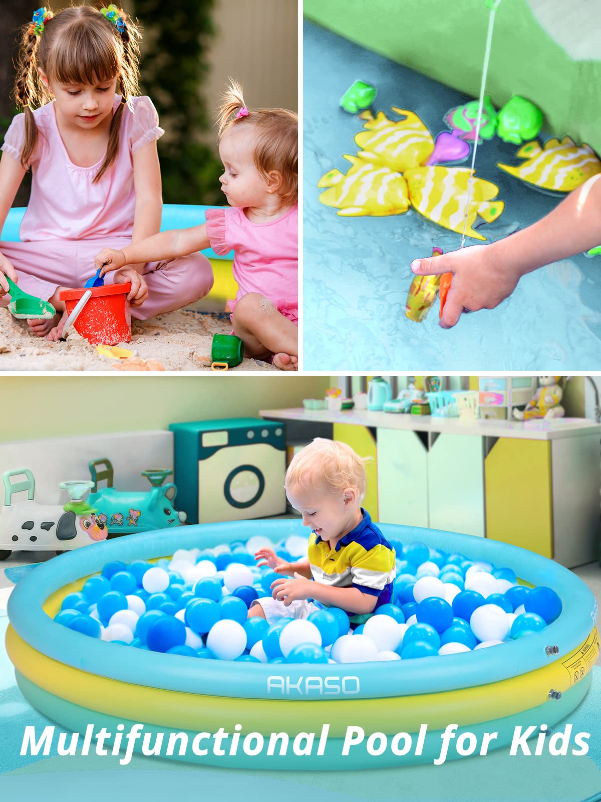 AKASO Kiddie Pools, 59'' x 13'', Inflatable Swimming Pools for Boys, Girls, Toddlers, Easy Set Up Inflatable Baby Ball Pit Pool for Ages 2+, Garden, Backyard, Outdoor Summer Water Party