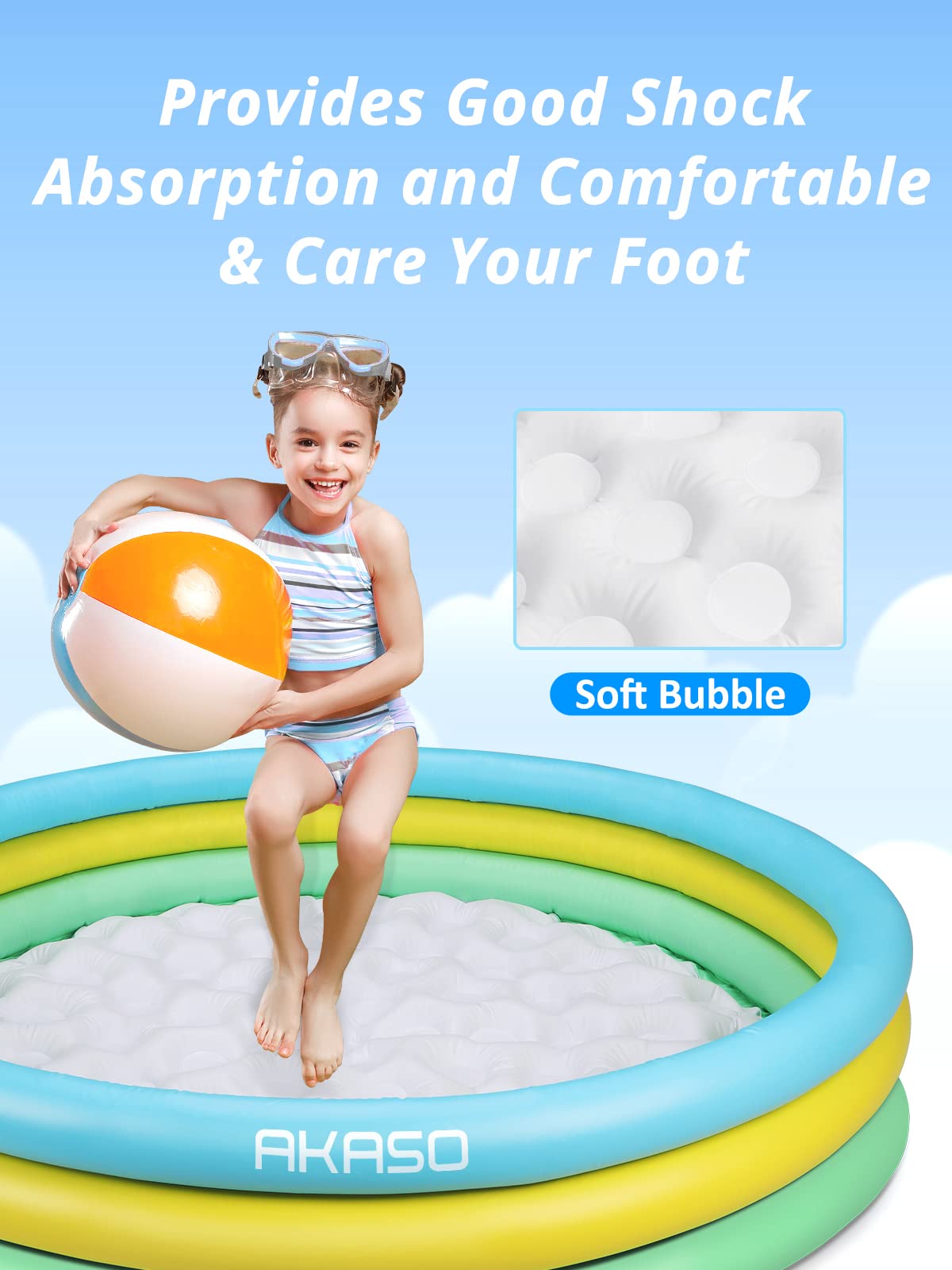 AKASO Kiddie Pools, 59'' x 13'', Inflatable Swimming Pools for Boys, Girls, Toddlers, Easy Set Up Inflatable Baby Ball Pit Pool for Ages 2+, Garden, Backyard, Outdoor Summer Water Party