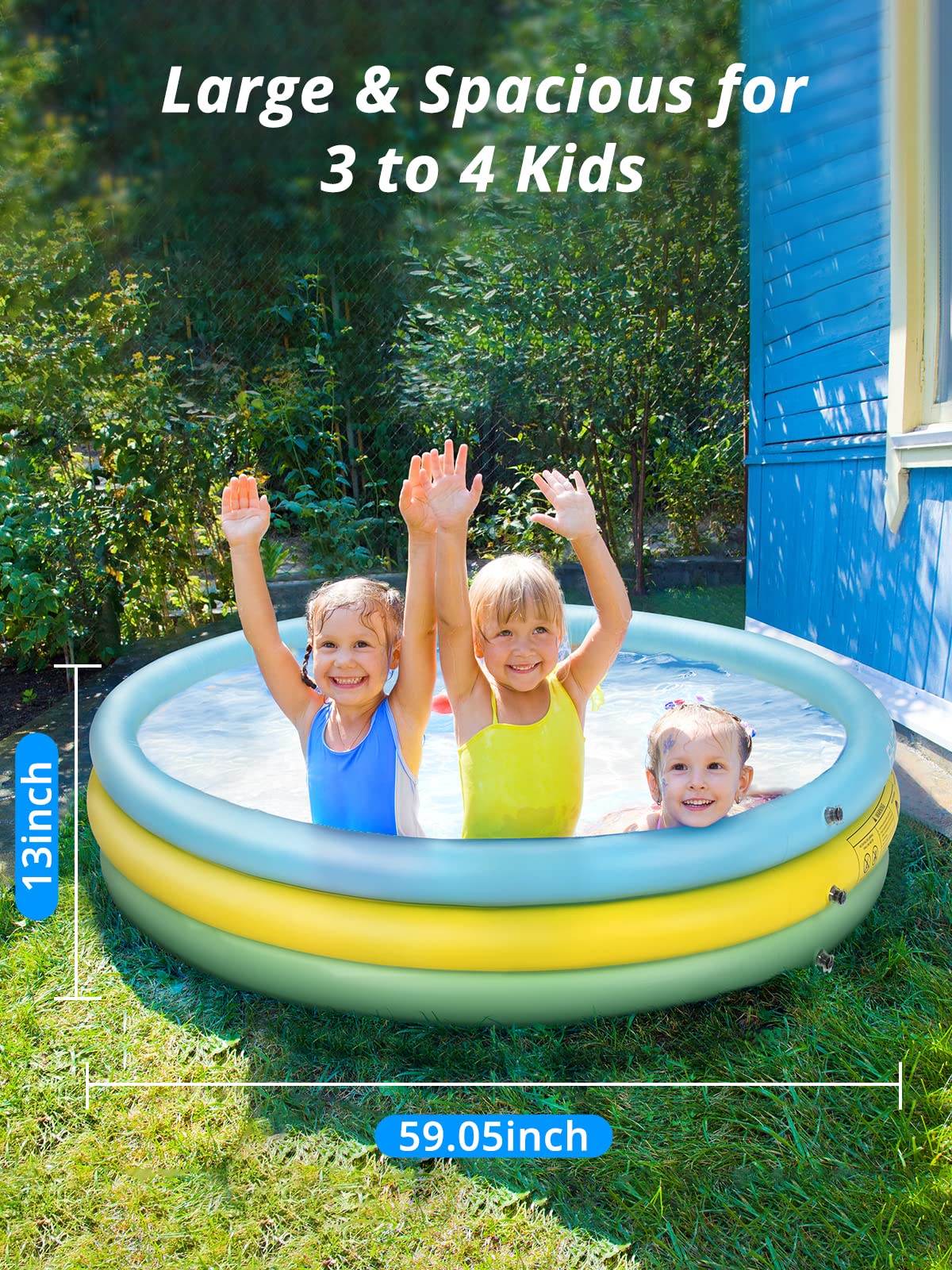 AKASO Kiddie Pools, 59'' x 13'', Inflatable Swimming Pools for Boys, Girls, Toddlers, Easy Set Up Inflatable Baby Ball Pit Pool for Ages 2+, Garden, Backyard, Outdoor Summer Water Party