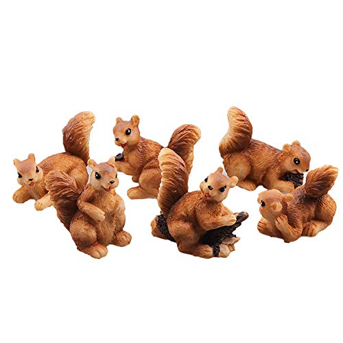 PHNAM Garden Statue,Miniature Squirrel Resin Random 6Pcs,Outdoor Lawn Decoration Gardening Doll House Flower Bonsai Potted Plant Decoration Statue