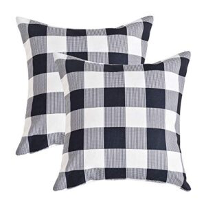 famibay outdoor pillow covers 18x18 waterproof, decorative outdoor pillows for patio furniture plaid patio pillows outdoor waterproof farmhouse patio pillow covers black and white(set of 2)