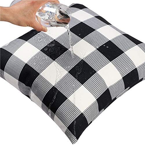 famibay Outdoor Pillow Covers 18x18 Waterproof, Decorative Outdoor Pillows for Patio Furniture Plaid Patio Pillows Outdoor Waterproof Farmhouse Patio Pillow Covers Black and White(Set of 2)