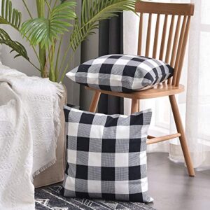 famibay Outdoor Pillow Covers 18x18 Waterproof, Decorative Outdoor Pillows for Patio Furniture Plaid Patio Pillows Outdoor Waterproof Farmhouse Patio Pillow Covers Black and White(Set of 2)