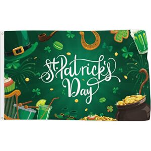 probsin st patricks day flags 3x5 ft double printed shamrocks hat gold coins backdrop irish holiday decorations ireland party supplies wall decor for outdoor indoor garden home house garage gift
