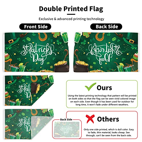 Probsin St Patricks Day Flags 3x5 Ft Double Printed Shamrocks Hat Gold Coins Backdrop Irish Holiday Decorations Ireland Party Supplies Wall Decor for Outdoor Indoor Garden Home House Garage Gift