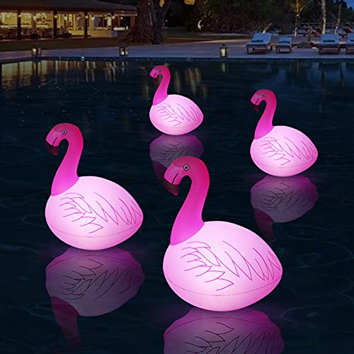 Rukars Solar Floating Lights 4 PCS, Flamingo Floating Pool Lights Solar Powered Glow Lights, Waterproof Auto On/Off LED Solar Lights Outdoor Decorative for Garden, Path, Yard, Patio, Party