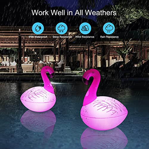 Rukars Solar Floating Lights 4 PCS, Flamingo Floating Pool Lights Solar Powered Glow Lights, Waterproof Auto On/Off LED Solar Lights Outdoor Decorative for Garden, Path, Yard, Patio, Party