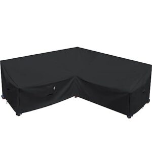 flexiyard heavy duty outdoor sectional sofa cover, 85“ x 85" v-shaped 5-seater waterproof 600d patio sectional couch cover, outside lawn patio furniture cover (midnight black, v-shaped-85 x85)