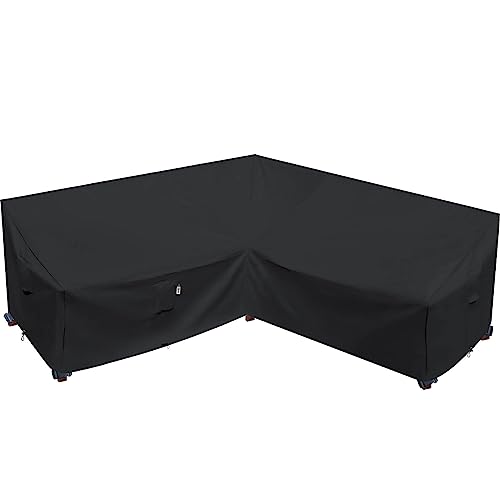 Flexiyard Heavy Duty Outdoor Sectional Sofa Cover, 85“ x 85" V-Shaped 5-Seater Waterproof 600D Patio Sectional Couch Cover, Outside Lawn Patio Furniture Cover (Midnight Black, V-Shaped-85 x85)