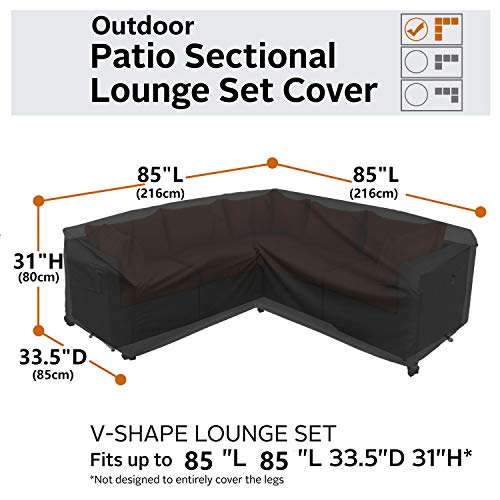 Flexiyard Heavy Duty Outdoor Sectional Sofa Cover, 85“ x 85" V-Shaped 5-Seater Waterproof 600D Patio Sectional Couch Cover, Outside Lawn Patio Furniture Cover (Midnight Black, V-Shaped-85 x85)