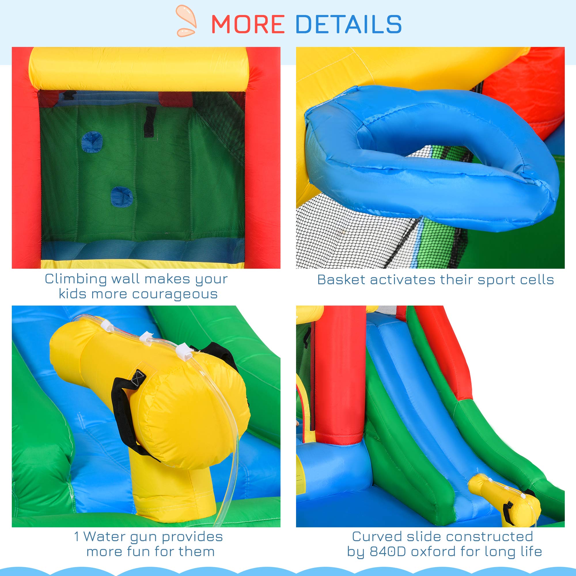 Outsunny 6-in-1 Kids Bounce House Inflatable Water Slide with Pool, Water Cannon, Climbing Wall, Inflator Included, Jumping Castle Kids Backyard Activity Outdoor Water Play Toy