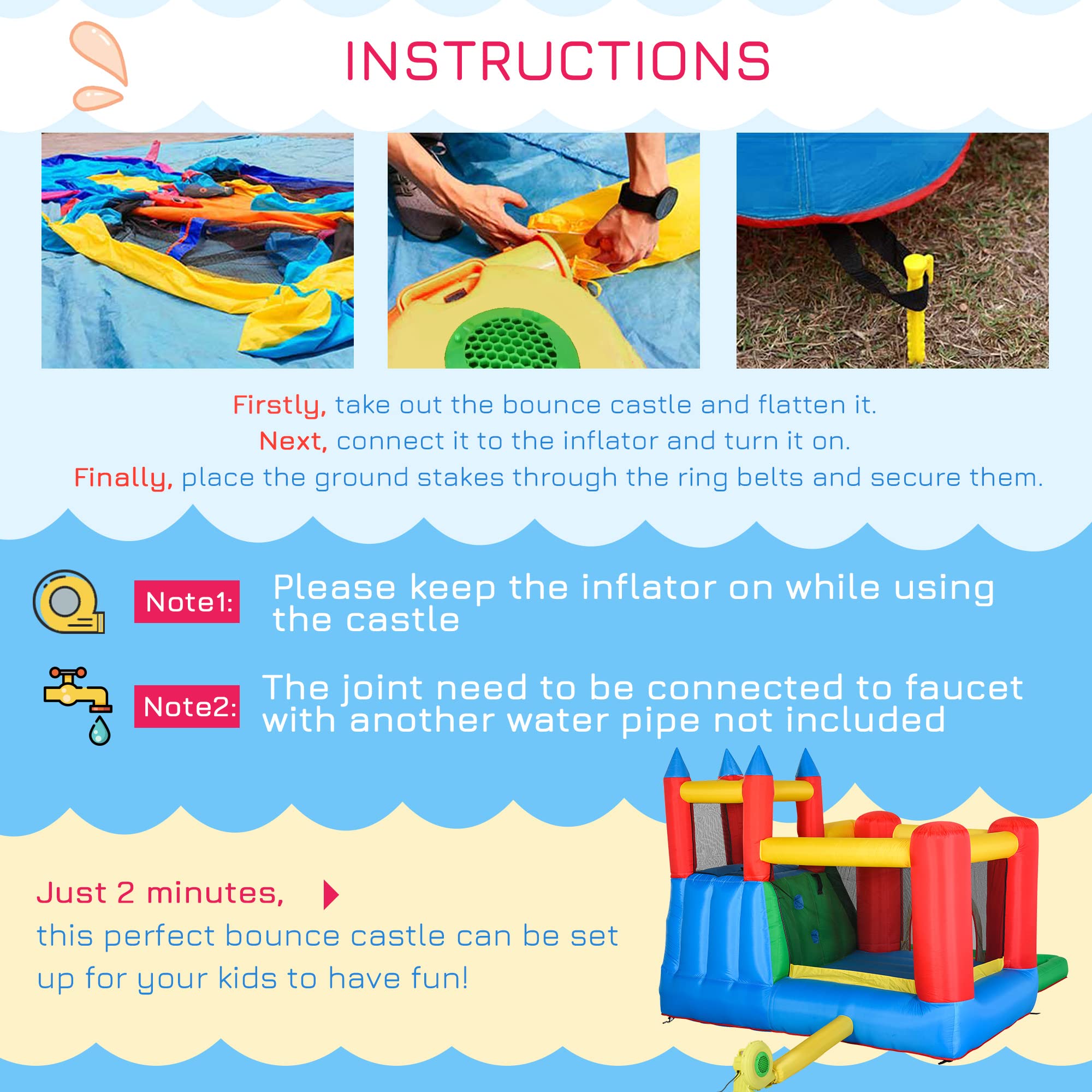 Outsunny 6-in-1 Kids Bounce House Inflatable Water Slide with Pool, Water Cannon, Climbing Wall, Inflator Included, Jumping Castle Kids Backyard Activity Outdoor Water Play Toy