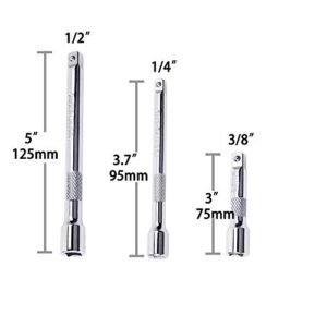 PANMAX 6 Pieces Extension Bar Set, 1/4", 3/8" and 1/2" Drive Socket Extension Sliding Bar T-handle Wrench, Premium Chrome Vanadium Steel with Electroplating treatment For Ratchet Driver & Car Repair