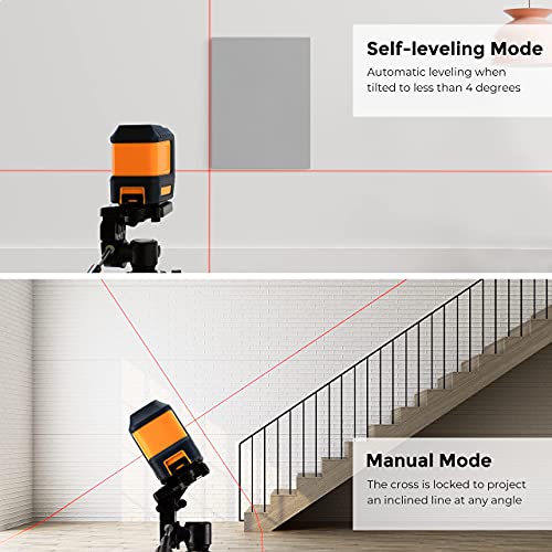 CIGMAN Laser Level, 50ft Self Leveling with Vertical and Horizontal Cross Line for Picture Hanging or Interior Renovation, Magnetic Rotating Stand and Battery Included, Handy Line Laser