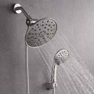 amazing force rainfall shower head combo, shower wand,high pressure shower head and 3-setting handheld shower head with anti-clogging nozzles and adjustable solid ball joint 1.8 gpm