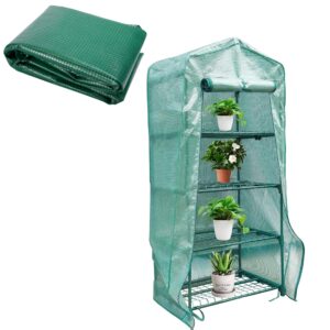 sfcddtlg 4 tier greenhouse replacement cover with roll-up zipper door-pe plant greenhouse cover for indoor outdoors gardening plants cold frost protection wind rain proof (frame not include)