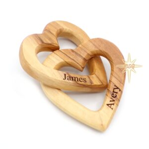 Customized Gifts, Olive Wood Hearts, Personalized Valentines Day Gift, Together Forever, Unique and Cute for Engagement, Wedding, Anniversary, interwind interlocking hearts for her, him, wife, husband