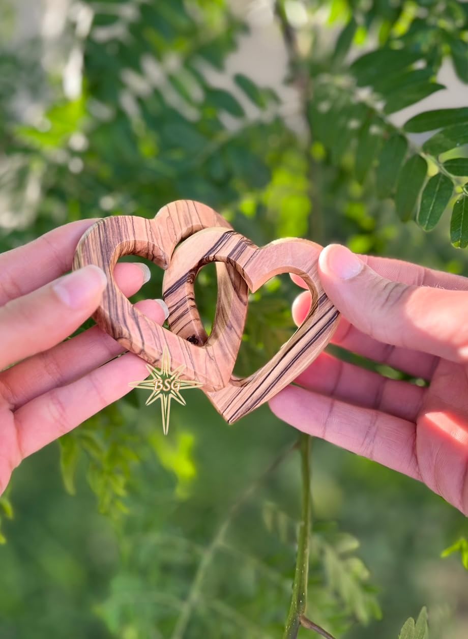 Customized Gifts, Olive Wood Hearts, Personalized Valentines Day Gift, Together Forever, Unique and Cute for Engagement, Wedding, Anniversary, interwind interlocking hearts for her, him, wife, husband