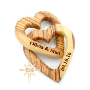 Customized Gifts, Olive Wood Hearts, Personalized Valentines Day Gift, Together Forever, Unique and Cute for Engagement, Wedding, Anniversary, interwind interlocking hearts for her, him, wife, husband